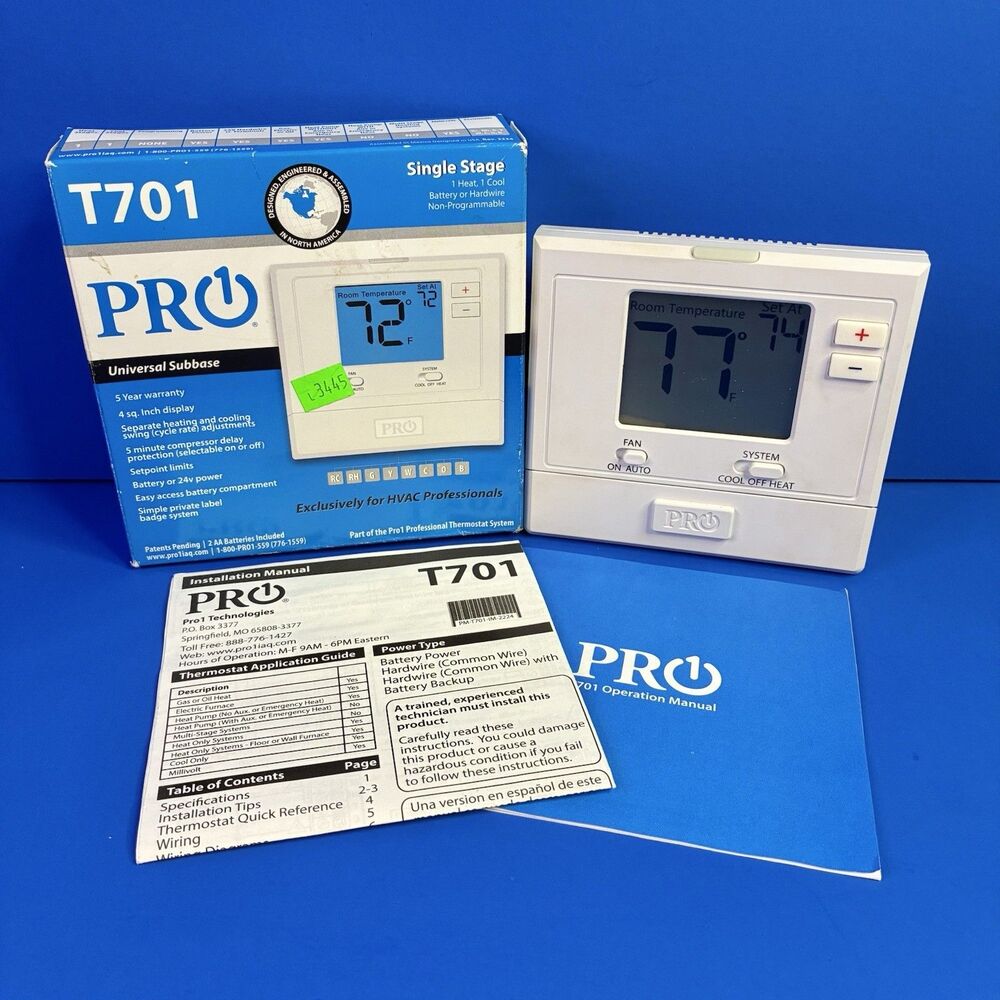 Pro1 T701 Single Stage Non-Programmable Wall Thermostat for 1 Heat/1 White